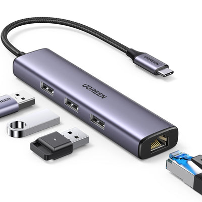 محول إيثرنت UGREEN USB-C إلى 3 منافذ USB3.0 + RJ45 (1000M) (4 في 1)