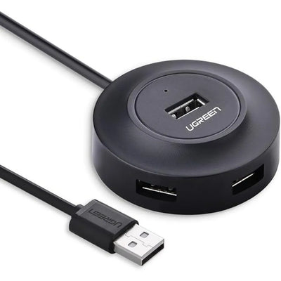 UGREEN 20277 Round USB 2.0 Hub - 4-Port High-Speed Data Splitter with 1m Extension Cable - Black