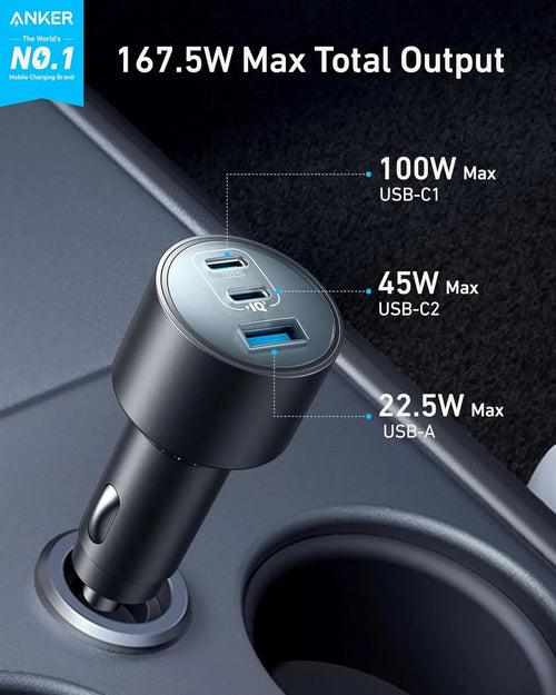 Anker Nano Car Charger 167.5W 3 Ports - Black | B2737HA1