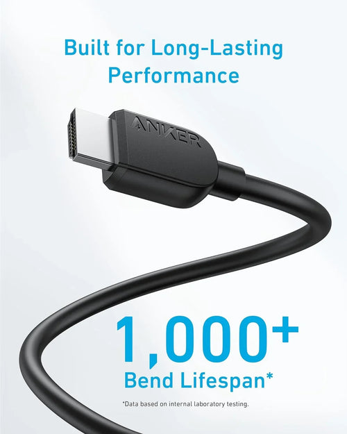كابل Anker HDMI 2.1 بدقة 8K@60Hz وطول 6 أقدام، يدعم Ultra HD 4K@120Hz، من HDMI إلى HDMI، لون أسود | A8742H11