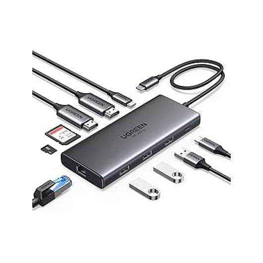 UGREEN USB hub with multiple cables and connectors on a white background