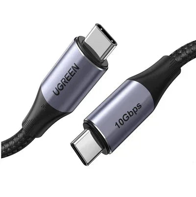 كابل UGREEN USB-C إلى USB-C 3.1 Gen2 بسرعة 10 جيجابت في الثانية وقدرة 100 واط بتقنية الشحن السريع PD، لون أسود