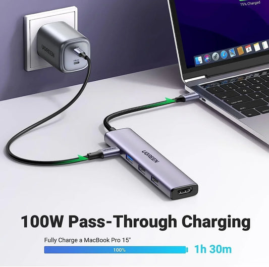 UGREEN Revodok 5-in-1 USB-C Hub Adapter for MacBook | 4K HDMI, 100W PD, 3x USB-A