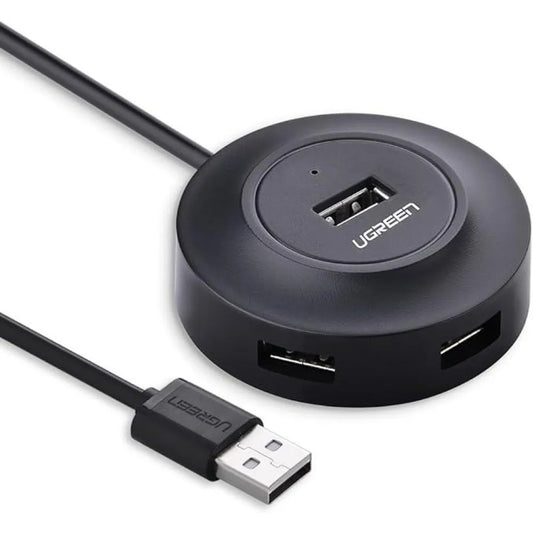 UGREEN 20277 Round USB 2.0 Hub - 4-Port High-Speed Data Splitter with 1m Extension Cable - Black