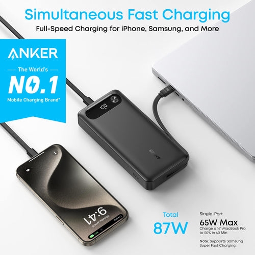 Anker 20,000mAh 87W Power Bank with Built-In USB-C Cable - Black | A1383H11