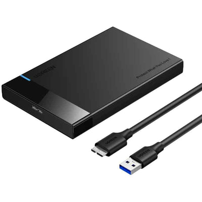 يوغرين US221 علبة قرص صلب خارجي SATA مقاس 2.5 بوصة بمنفذ USB 3.0 - حافظة HDD/SSD فائقة السرعة بسرعة 5 جيجابت في الثانية مع دعم UASP - أسود